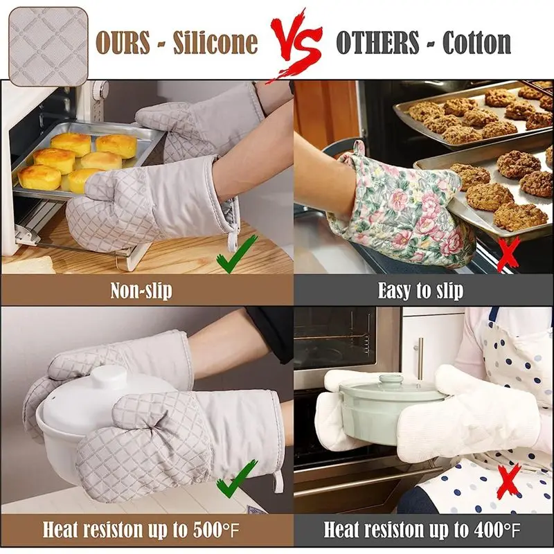 AA83 Pot Holders and Oven Mitts Heat 4 PieceThick Cotton Anti-Slip Oven Mitts Kitchen Hot Pads for the Oven