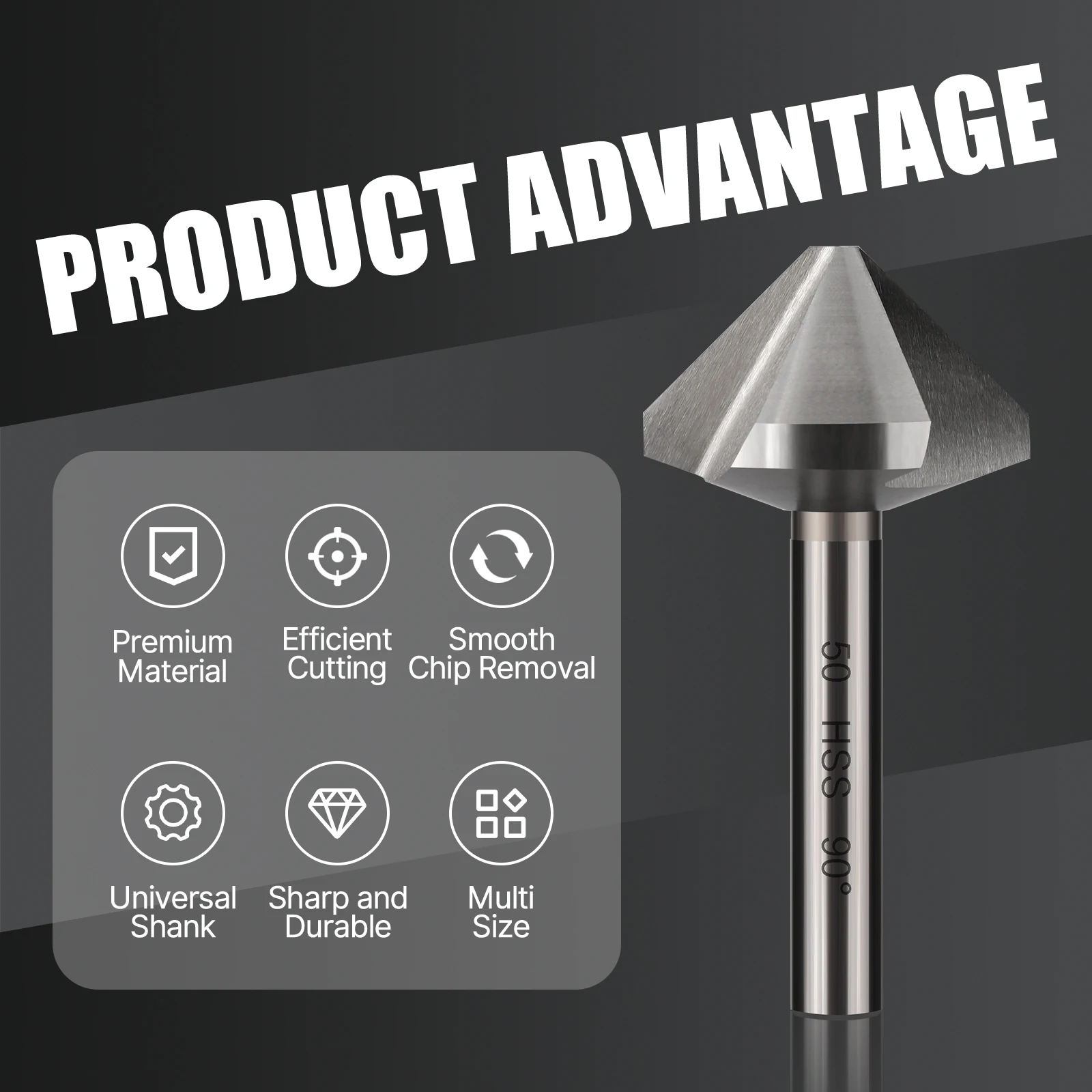 Versery-brocas para avellanador, herramienta de biselado de acero inoxidable, aleación de aluminio, 3 ranuras, 90 grados, HSS M2 4,5, 6542-50mm