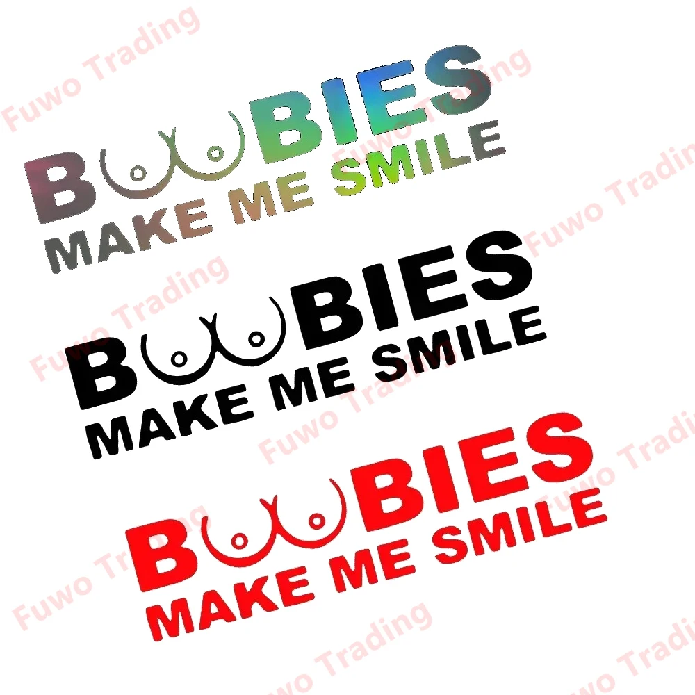 Creative Car Sticker BOOBIES Make Me Smile for Car Motorcycle Racing Helmet Laptop Trunk Body Car Window PVC Vinyl Decals