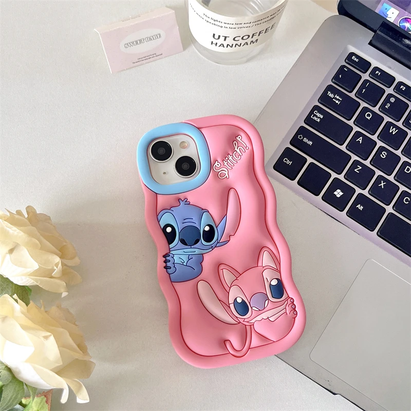 For Samsung Galaxy A20 A30s A50 A31 A51 A02s A03s A04e A53 A54 A14 A15 M04 Cute Stitch Wave Case 3D Cartoon Soft Silicone Cover