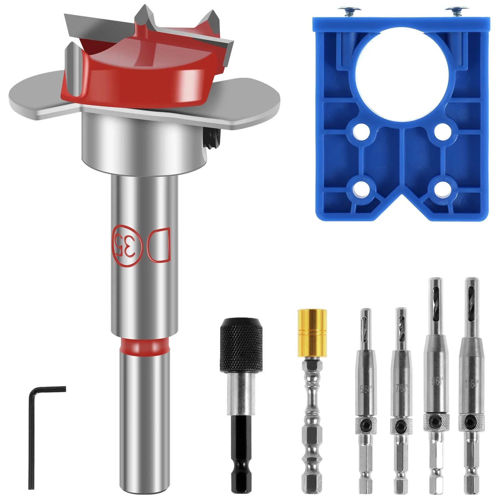 

Hinge Drilling Jig Kit 35mm Concealed Hinge Drilling Guide Adjustable Hinge Hole Punching Locator Woodworking Tool for Door