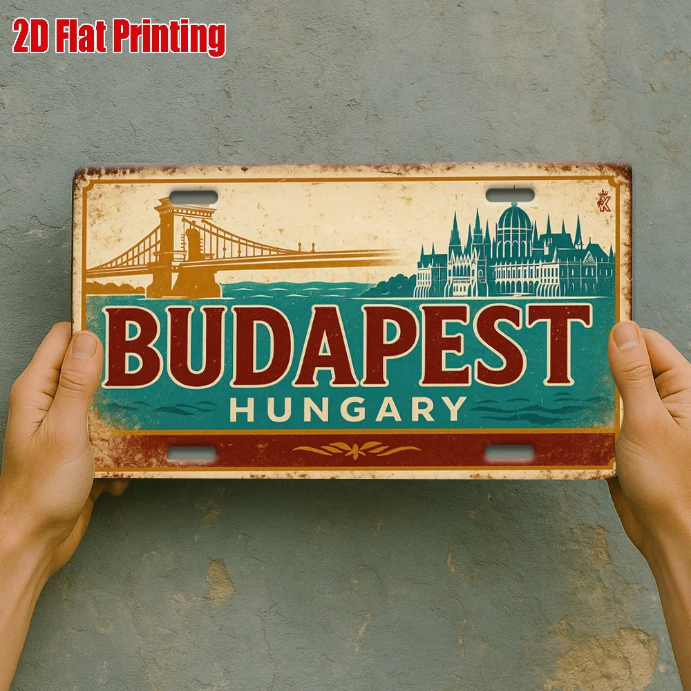2D Flat One-Piece Budapest Bridge Scene Metal  Metal Sign, Perfect for Galleries, Lofts, Living Rooms, and Feature Walls