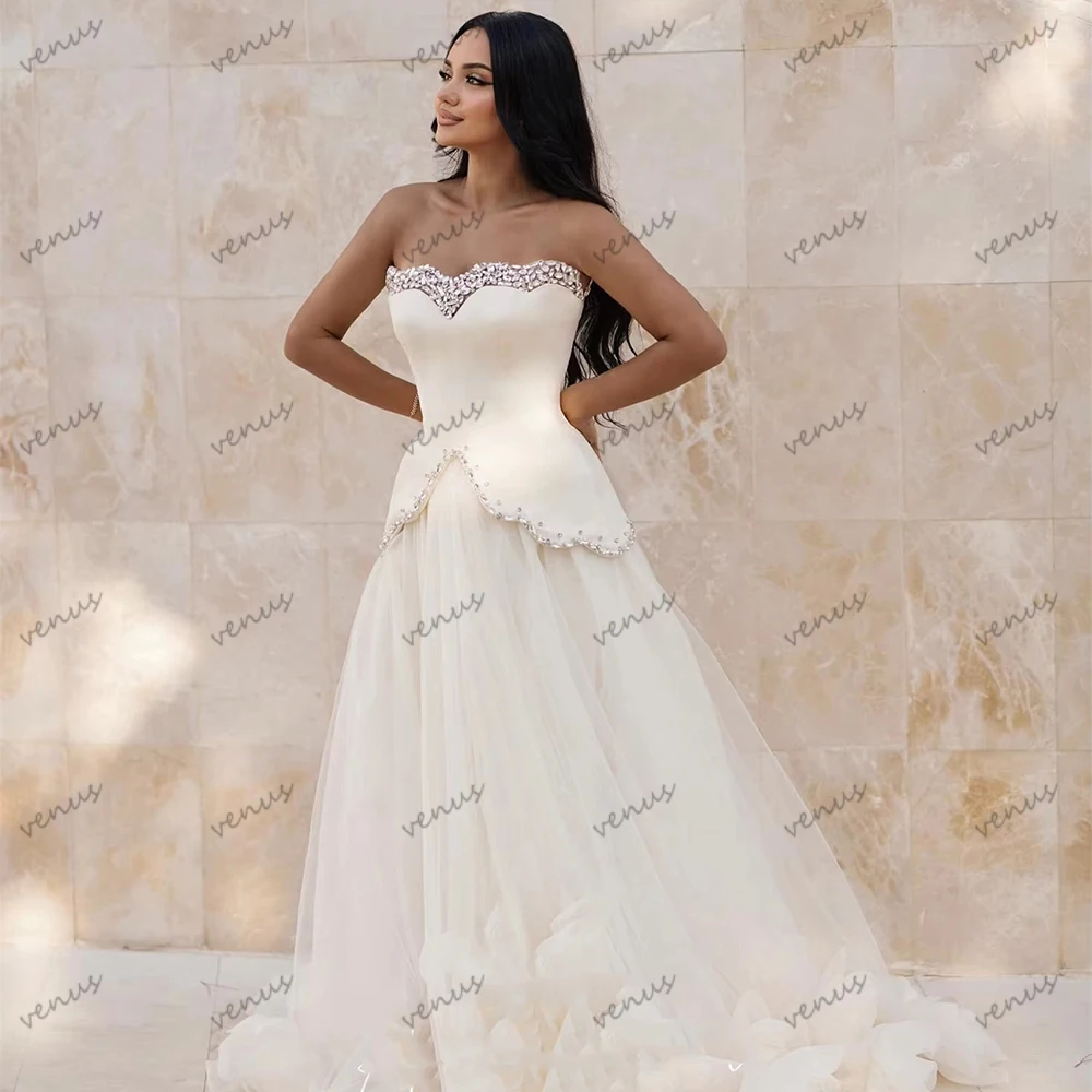 

Charming Wedding Dresses A Line Tulle Tiered Bridal Gowns Beading Appliques Sexy Strapless Vestidos De Novia Customized 2026