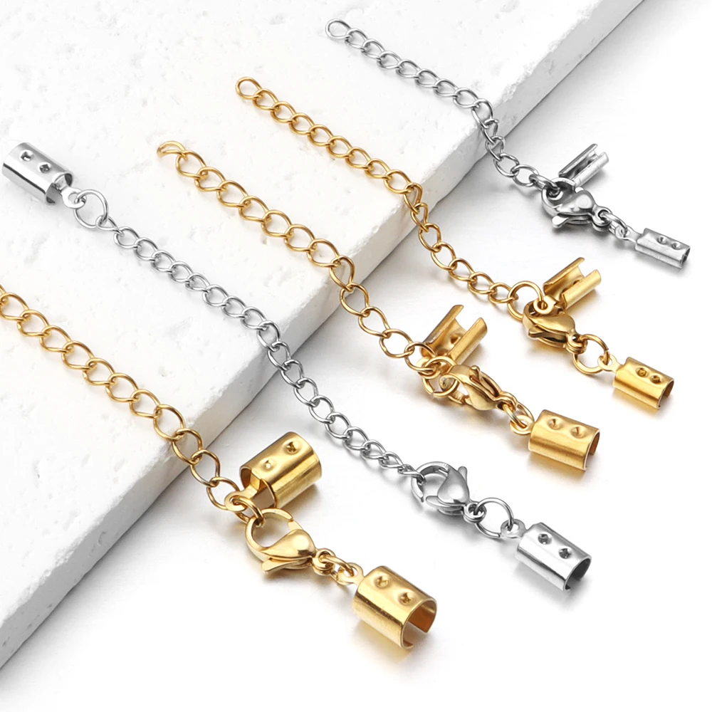 5sets Edelstahl Lederband Clips Endkappen Mit Karabinerverschluss Verlängerungskette Anschlüsse Für DIY Schmuck Machen Erkenntnisse
