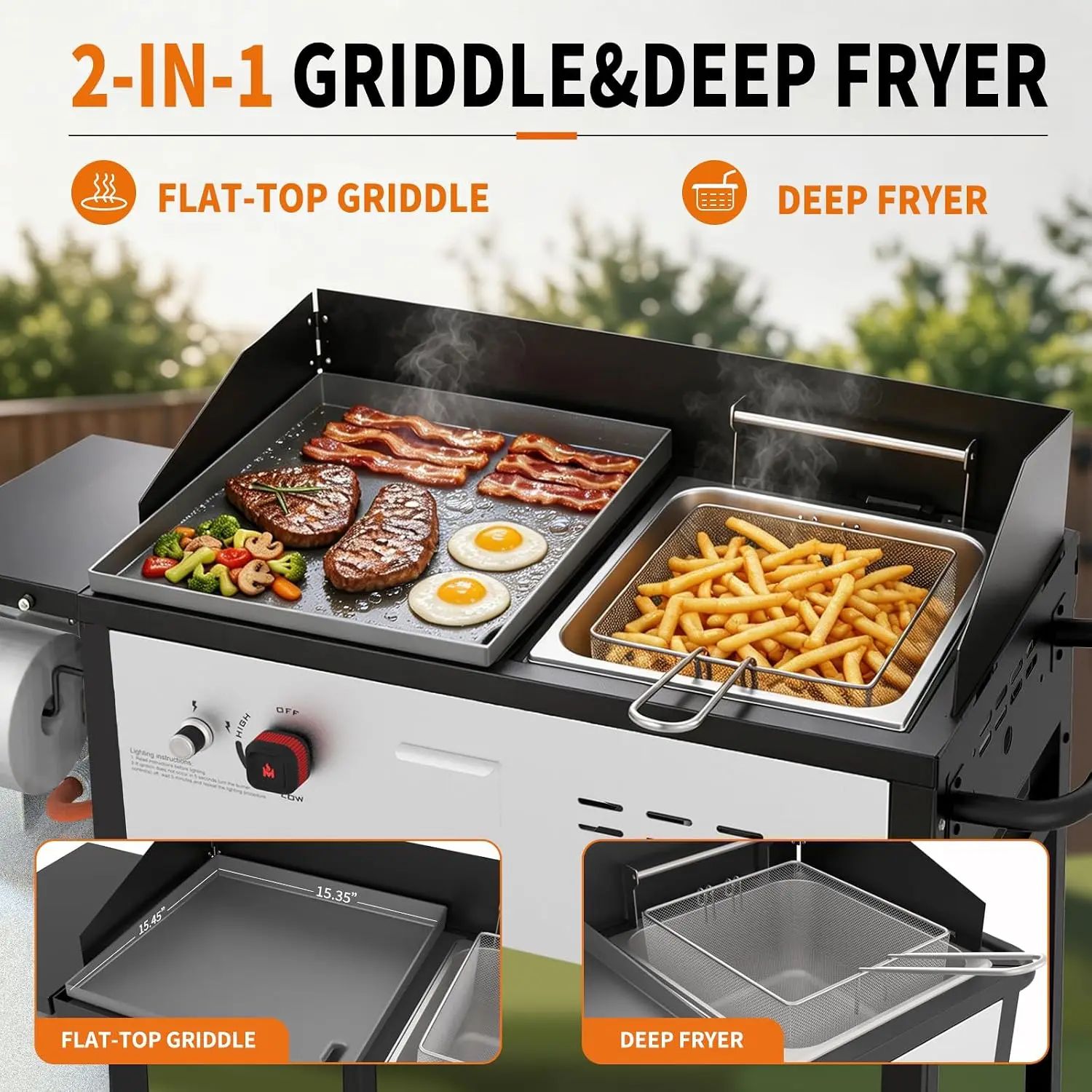 Gas Griddle, 14QT Deep Fryer Combo, 33,000 BTU Propane Station