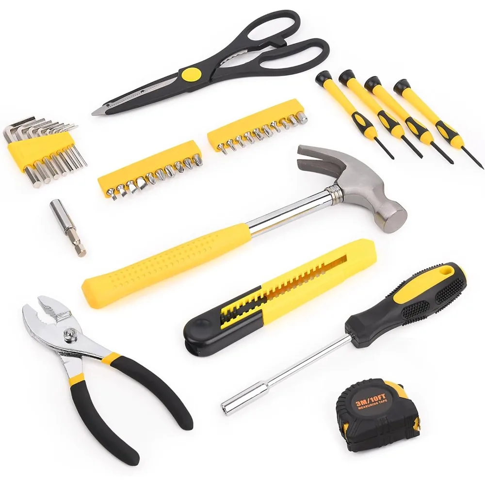 WGGE 39피스 가정용 공구 세트/수공구 세트 – 망치, 드라이버, 플라이어, 렌치, 육각 키가 포함된 내구성이 뛰어난 가정용 수공구 키트