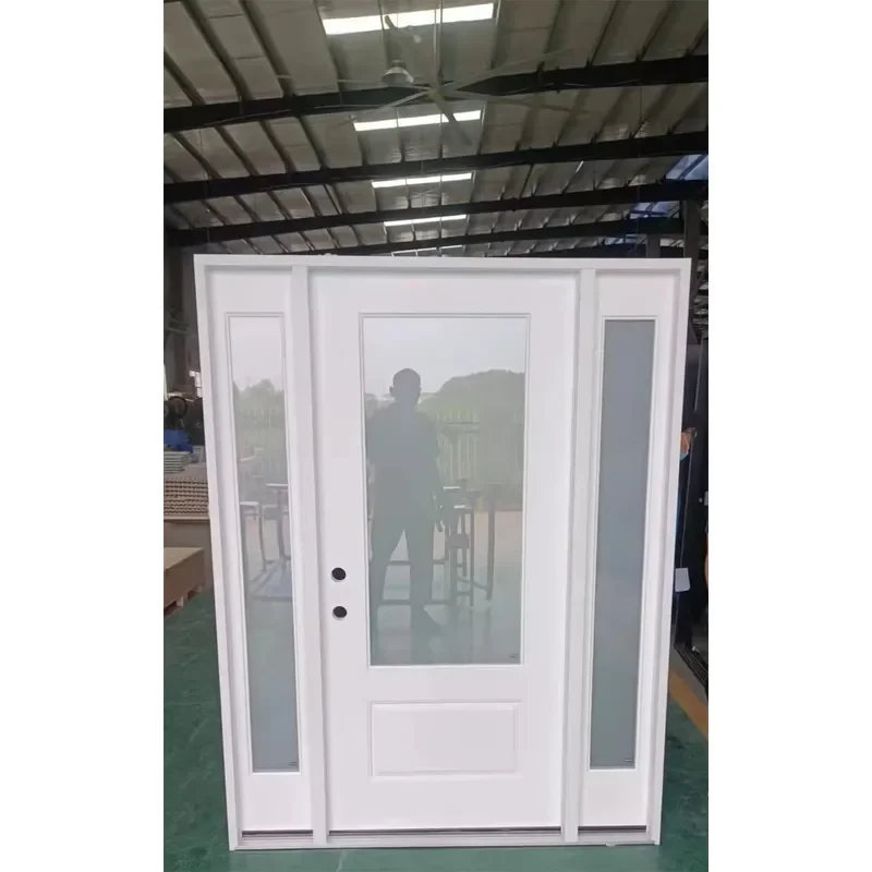Good Insulated Right-hand Swing Exterior Doors Painted Fiberglass Prehung Front Door with Two Sidelights