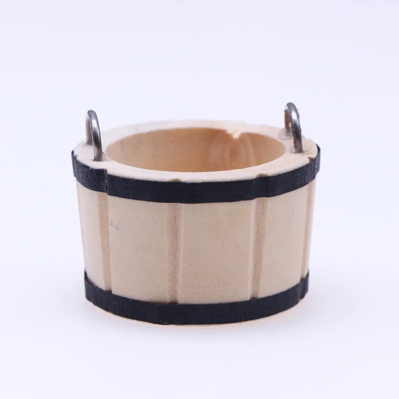 Doll house wooden bucket mini furniture model, miniature scene accessories BJD toy wooden basin shooting props