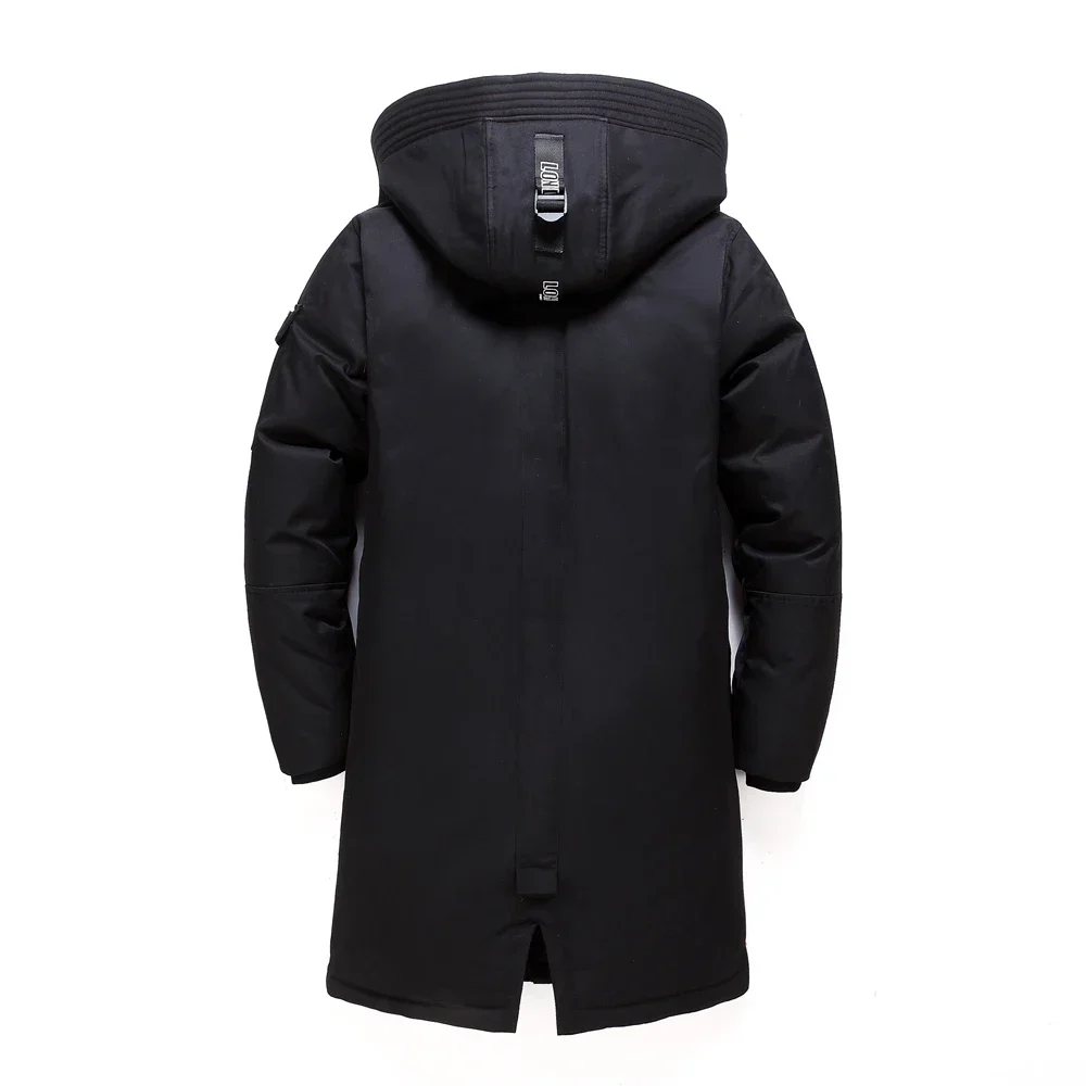 2024 Winter New Men's Long White Duck Down Jacket Fashion Hooded Thick Warm Coat Male Big Red Blue Black Brand Clothes