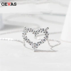 OEVAS 100% 925 Sterling Silver Real Moissanite Heart Pendant Necklace Earrings For Women Sparkling Wedding Fine Jewelry Gifts