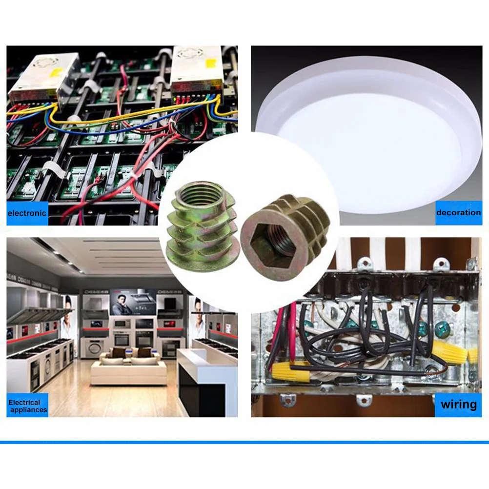 

40 pcs Flanged Hex Insert Nuts Zinc Alloy Threaded Inserts For Wood Self-Tapping Strong Hold In Pine Plywood Mdf Fiberboard