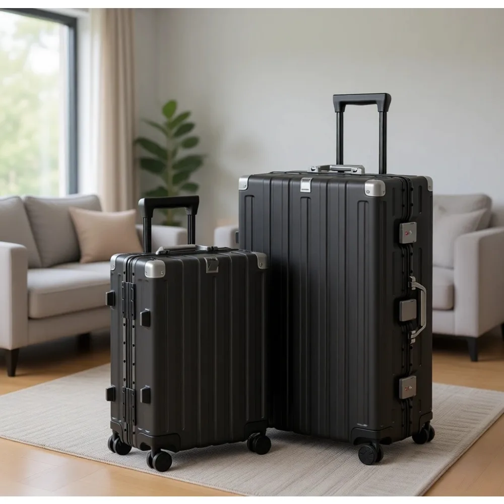 Zipperless Luggage Set: 2 Piece Aluminum Frame Polycarbonate Hard Shell Suitcase with TSA Lock and Spinner Wheels