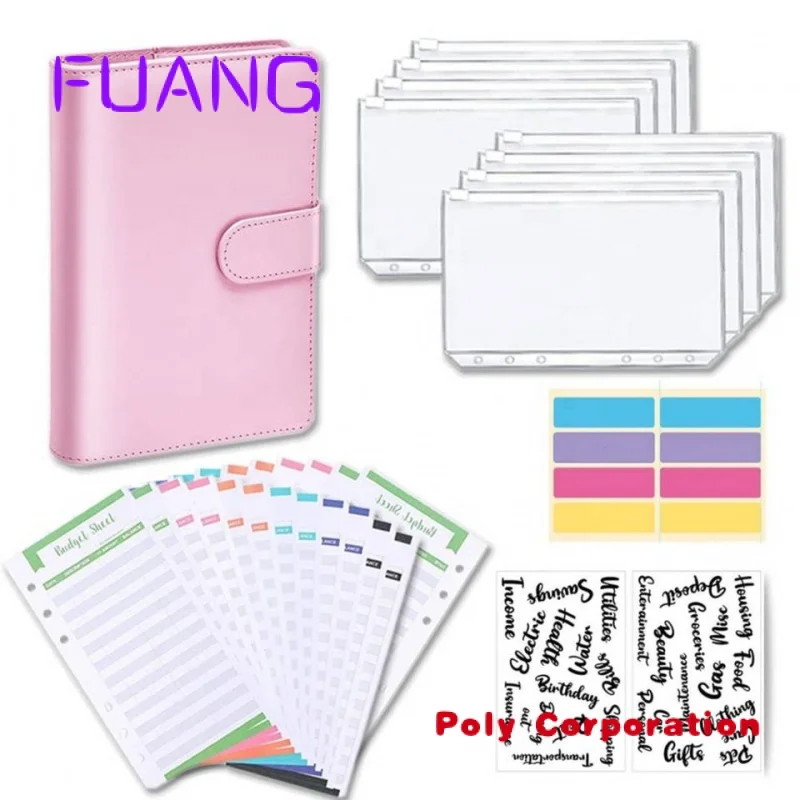 Binder kulit PU dengan 10 buah kantong amplop ritsleting A6 pengatur uang Binder uang untuk penyimpanan uang buku