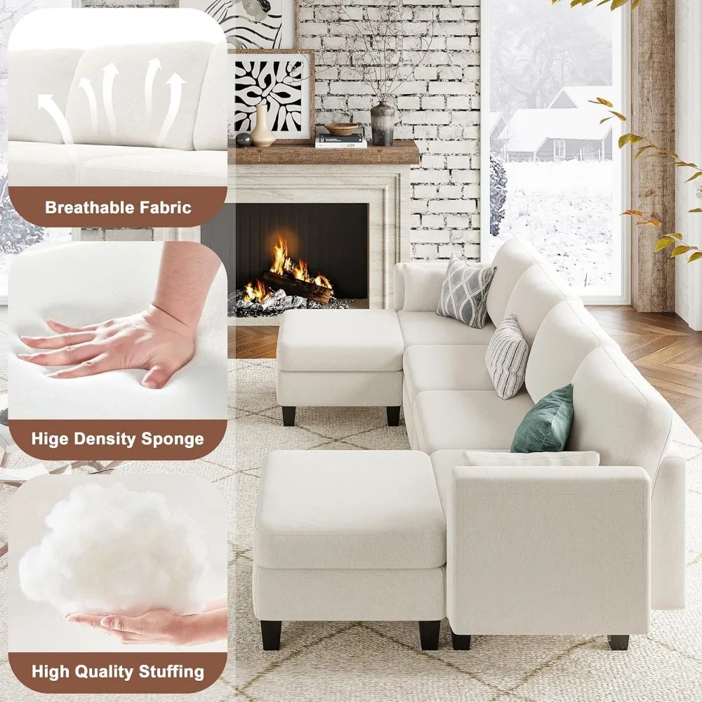 Sofá secional modular, sofá conversível em forma de U com espuma de memória de alta densidade, sofá secional moderno em forma de U, 6 assentos Co