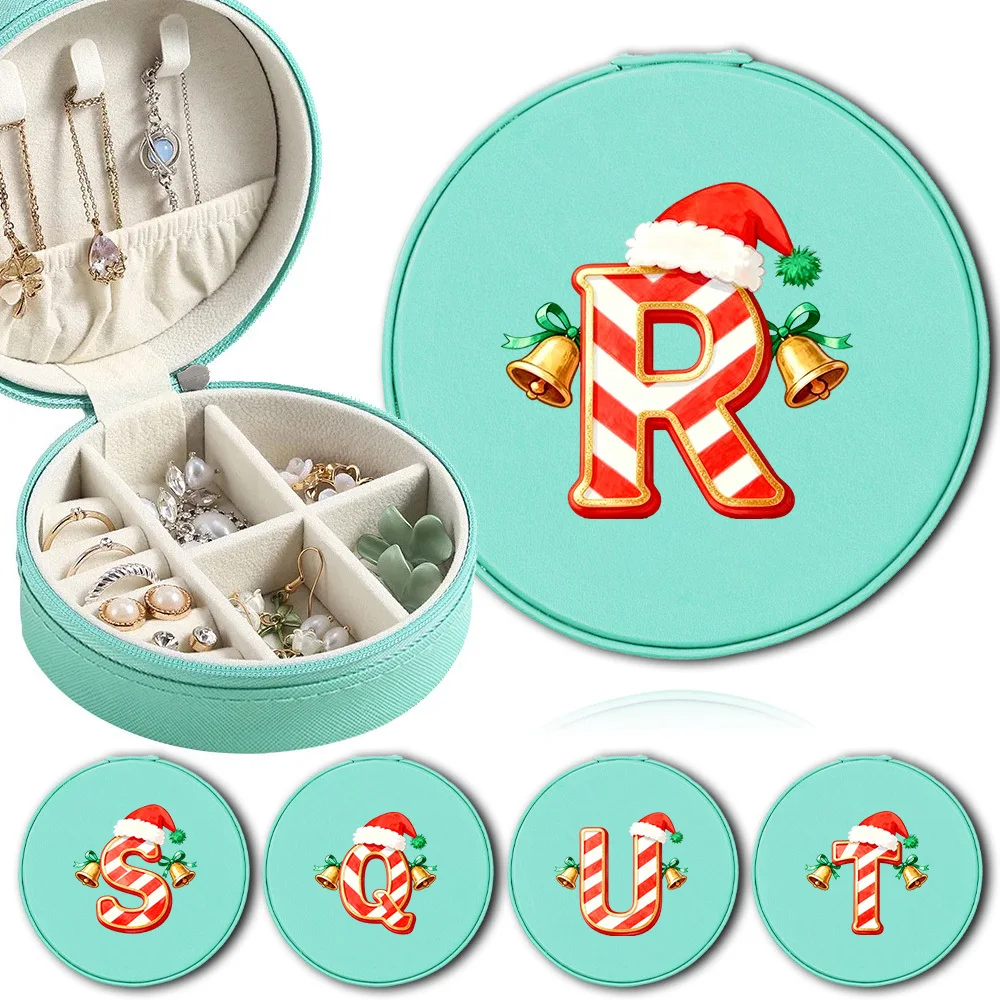 

1pc Circular Jewelry Storage Box PU Dustproof Earring Case Multi-functional Storage Bag Christmas Gifts Jingle Bells Pattern