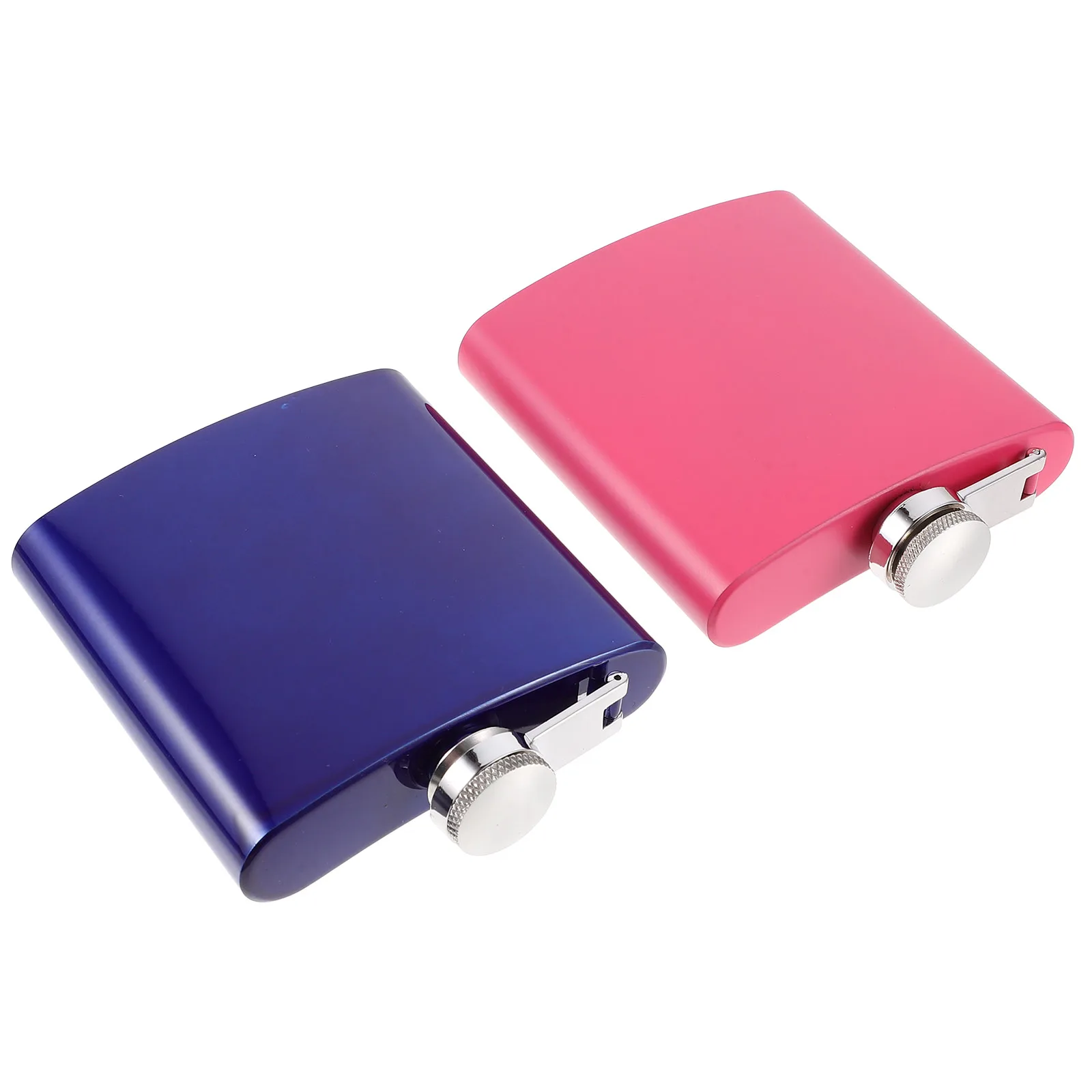 

2Pcs 6oz Stainless Steel Flask Blue Pink Portable Jug Camping Hiking Travel Insulated Hip Flask Liquor Container