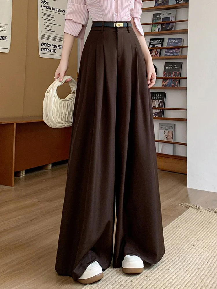 Elegant Chic Belt Wide Leg Pant Women Loose High Waist Fashion Suit Trousers Summer Female All Match Solid Sweet Casual Pants