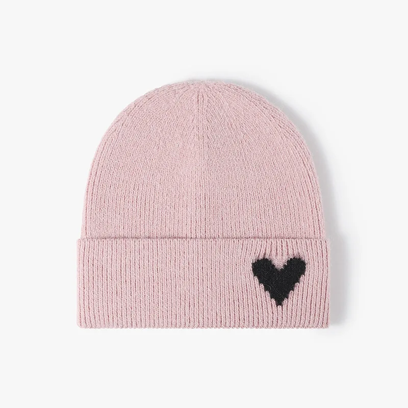 Autumn Hat Heart Solid Color Warm Winter Beanies Cap For Women Knitted Soft Acrylic Skullies Bonnets Outdoor Girls Party Gift