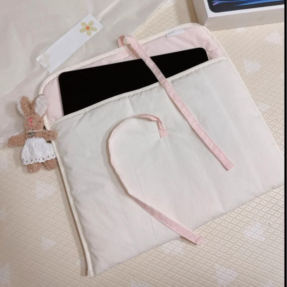 Shockproof Nylon Bow Laptop Bag Solid Color Bowknot Cotton Briefcase Large Capacity Handbag