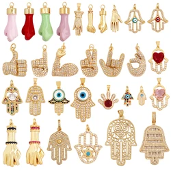 Hamsa Mão Forma Charme, Zircão Cúbico Colorido, Óleo Caiu, Esmalte Oco Pingente, Colar, Jóias Fazendo Acessórios, M59