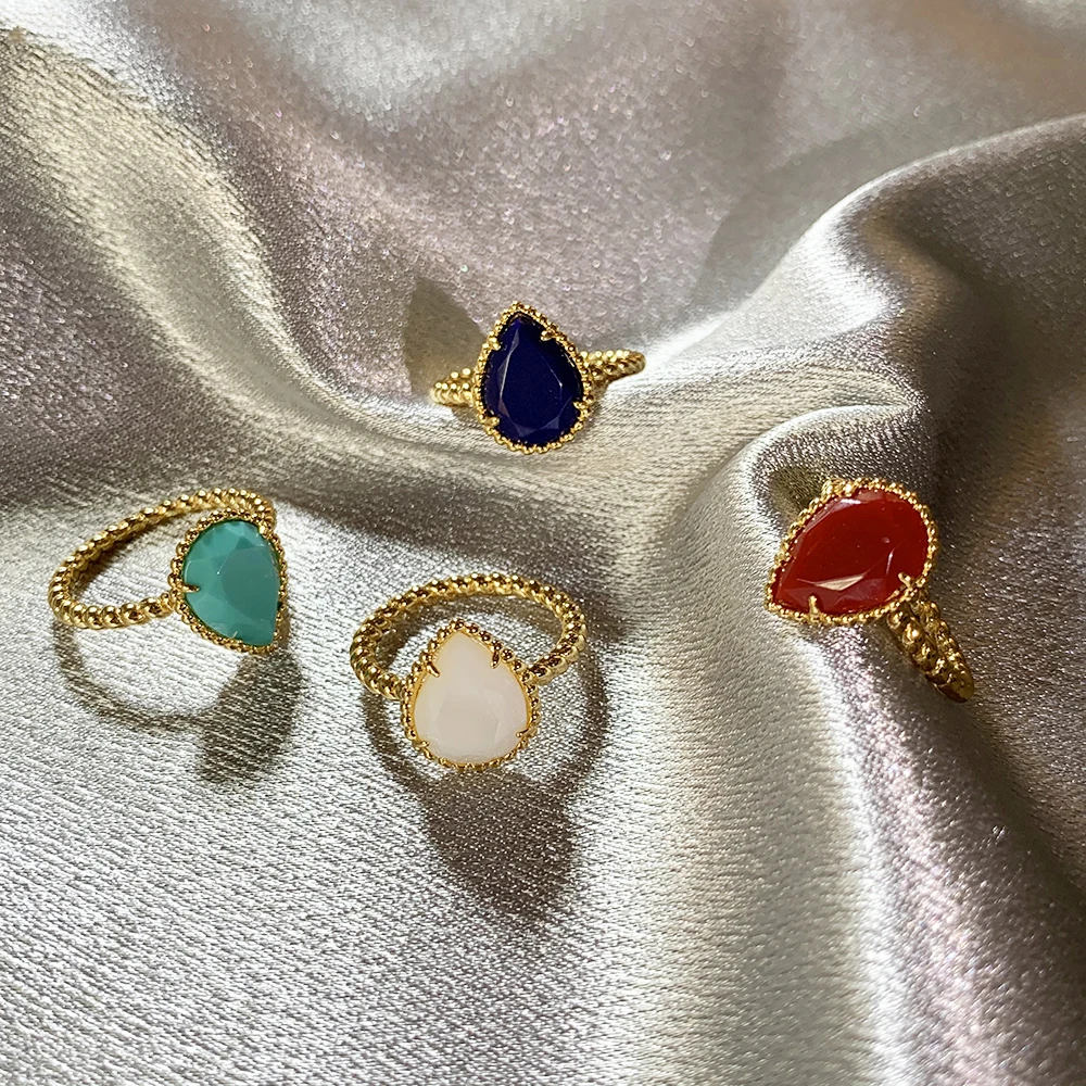 

Brand Pure 925 Sterling Silver Jewelry For Women Water Drop Rings Colorful Gemstone Engagement Wedding High Luxury Jewelry
