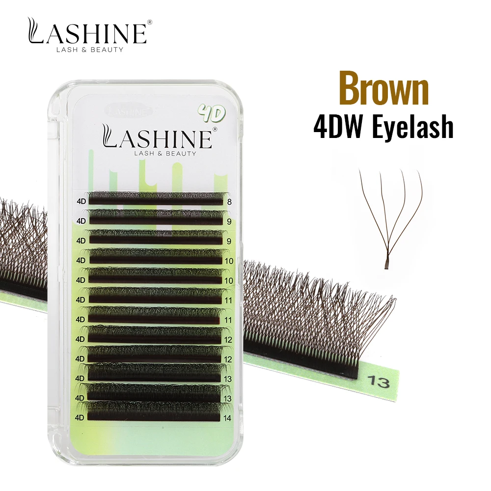 Lashine 4D W على شكل رمش تمديد Cilios Brown 4DW 0.07mm D Curl Mix (8-14mm) حجم الرموش مع ملحقات الرموش