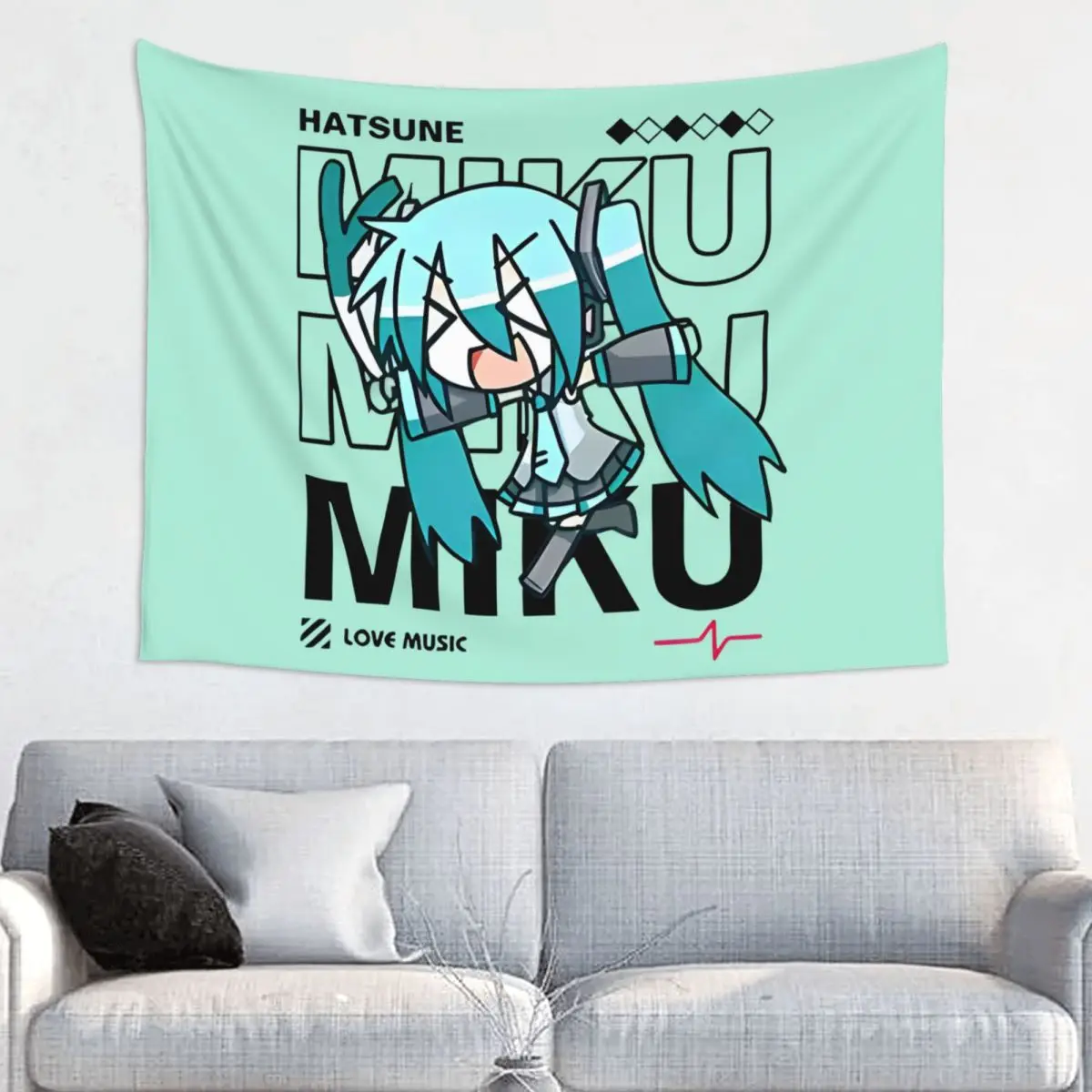 

Hatsune Miku Tapestry Wall Hanging Hippie Polyester Wall Tapestry Vocaloid Boho Blanket Home Decor Living Room Bedroom 95x73cm
