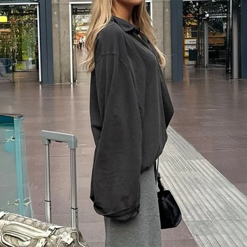 여성용 가을 겨울 캐주얼 라펠 리조트 스타일 루즈 긴팔 여성 스웨터