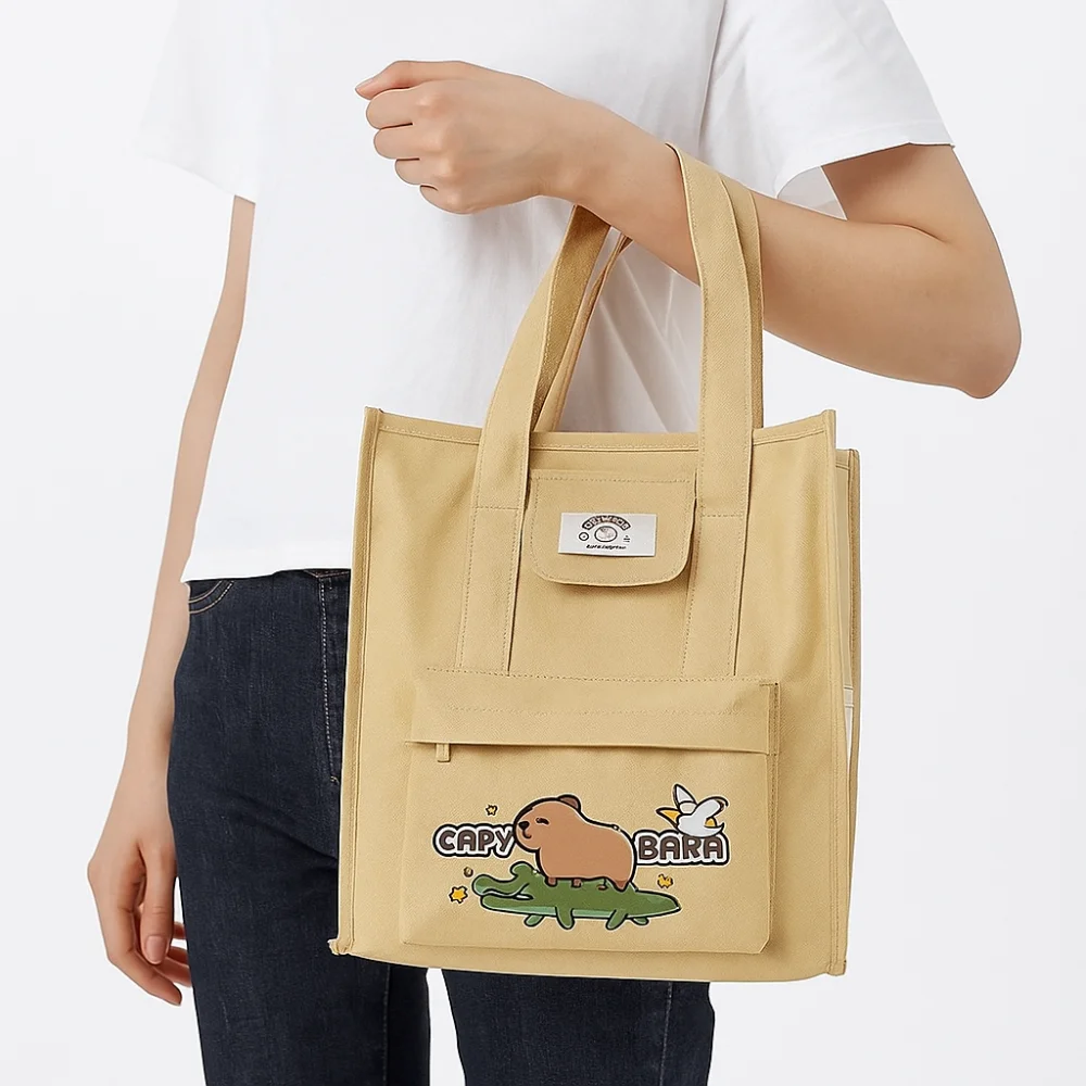 

Oxford Cloth Capybara Tote Bag Multiple Pockets Large Capacity Student Tutorial Bag School Supplies Cartoon