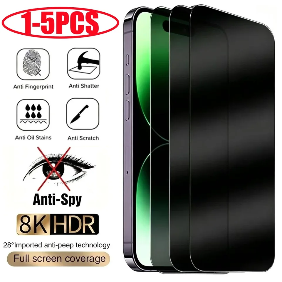 1-5 Piezas Vidrio Anti-Espía para iPhone 15 14 13 12 11 Pro Max Mini X XS XR 7 8 Plus Protector de Pantalla de Privacidad para iPhone 17 16 17Air