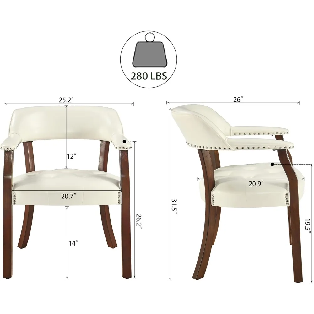 كرسي طعام من الجلد الصناعي من LEEMTORIG بأذرع، كرسي طعام من الخشب الصلب مع ظهر داعم، كراسي طاولة لعبة البوكر، Boss Capti