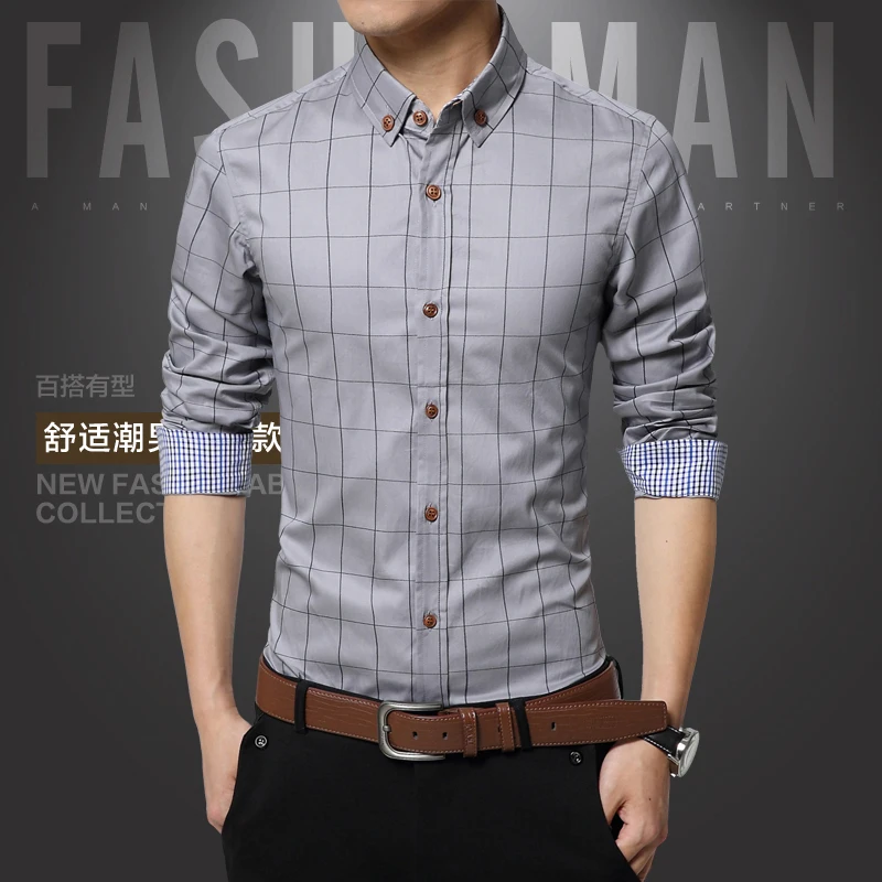 New Fashion Men\'s Shirt Cotton Plaid Men Shirt Slim Fit Social Shirt Men Long-Sleeved Business Camisas Hombre 5XL