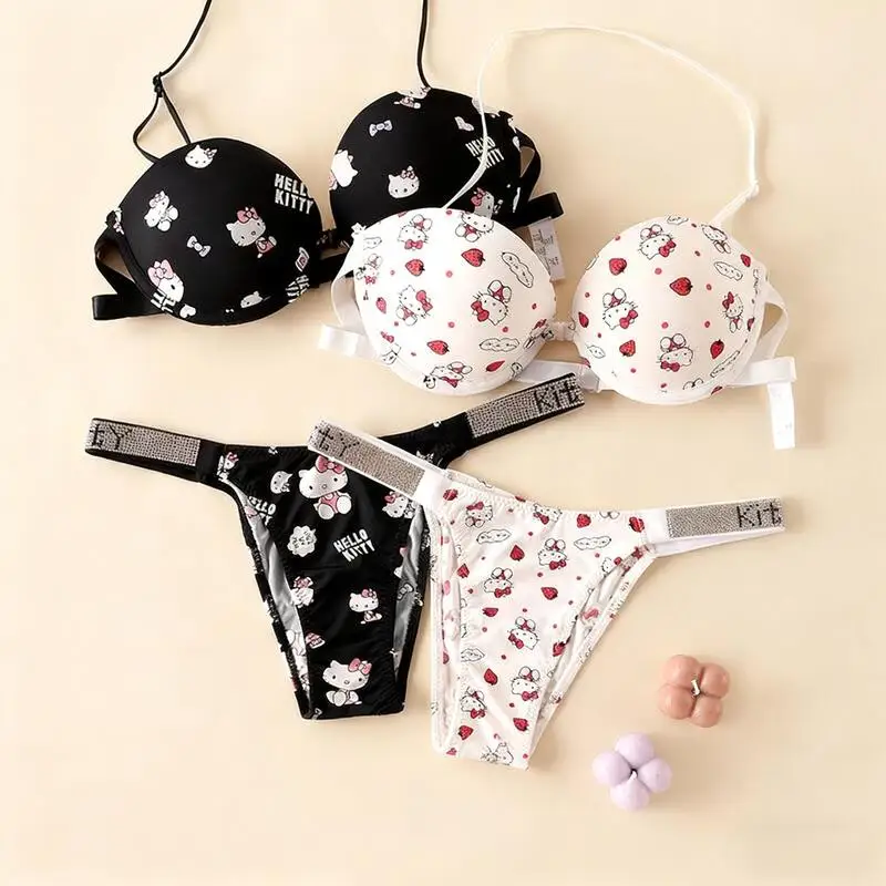 Hot Y2K Hello Kitty 2Pcs Women Underwear Set new Cartoon image Kawaii Strapless Underwear Girls Anime  Sweet Low-Waist Underwear
