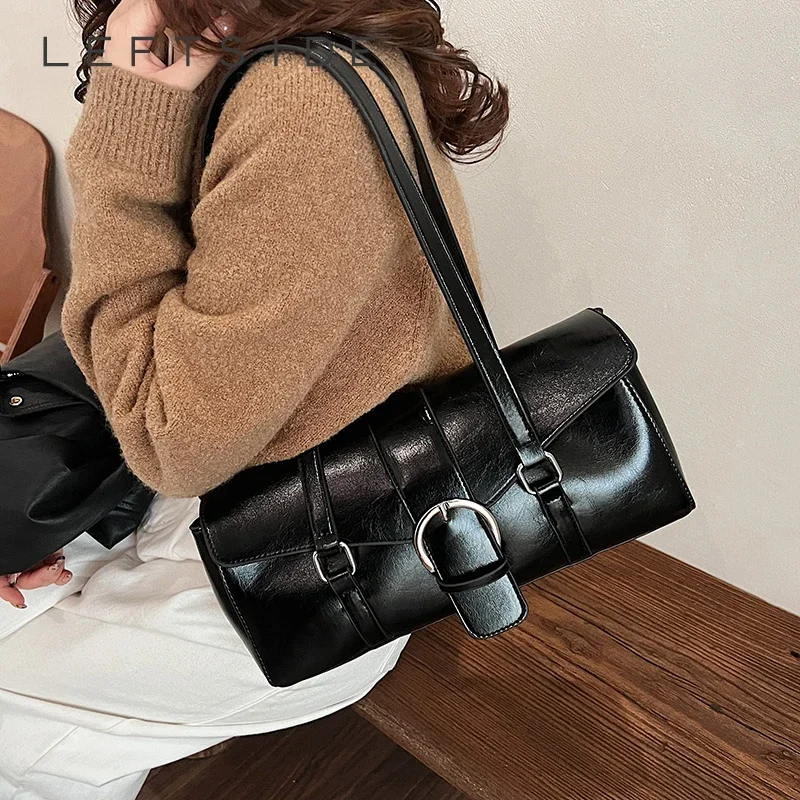 LEFTSIDE 2024 Winter Belt Design Y2K Retro Design Small PU Leather Underarm Bag Women Fashion Handbags New Trend Shoulder Bag