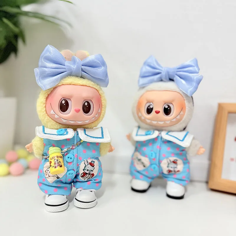 

For Labubu Clothing Cartoon Playful Sailor Style Set Polka Dot Onesie With Bow And Headband Doll Tide Play For Labubu V3 V2 V1