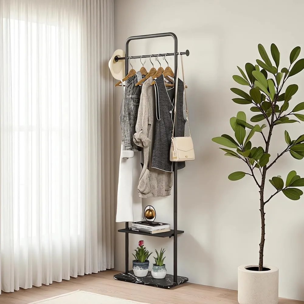 

Free Standing Coat Hanger Stand with Stable Marble Base, Metal Coat Rack for Outerwear, Handbags, Entryways