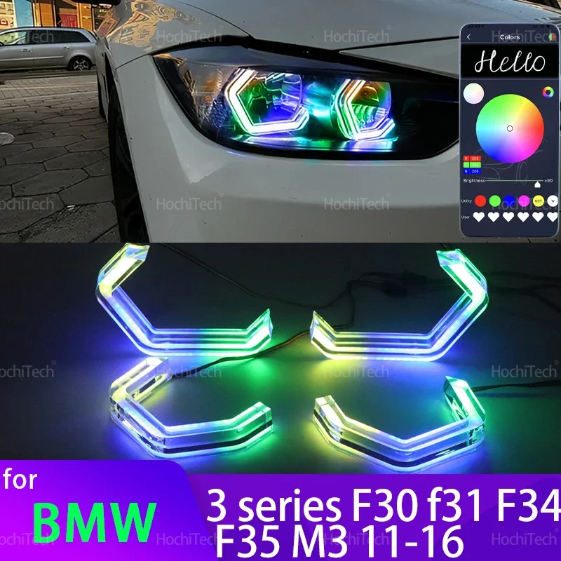 For BMW 3 Series F30 F31 F34 F35 M3 2011-16 318i 320i 328i 330i 318d 320d M4 Style Multi Color RGB LED Angel Eyes Kit Rings