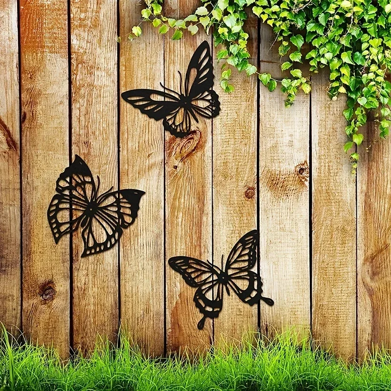 

CIFBUY Decoration 3pcs Butterfly Metal Home Decor Black Dragonfly Hummingbird Butterfly Art Wall Hanging Decor Metal Wall Mounte