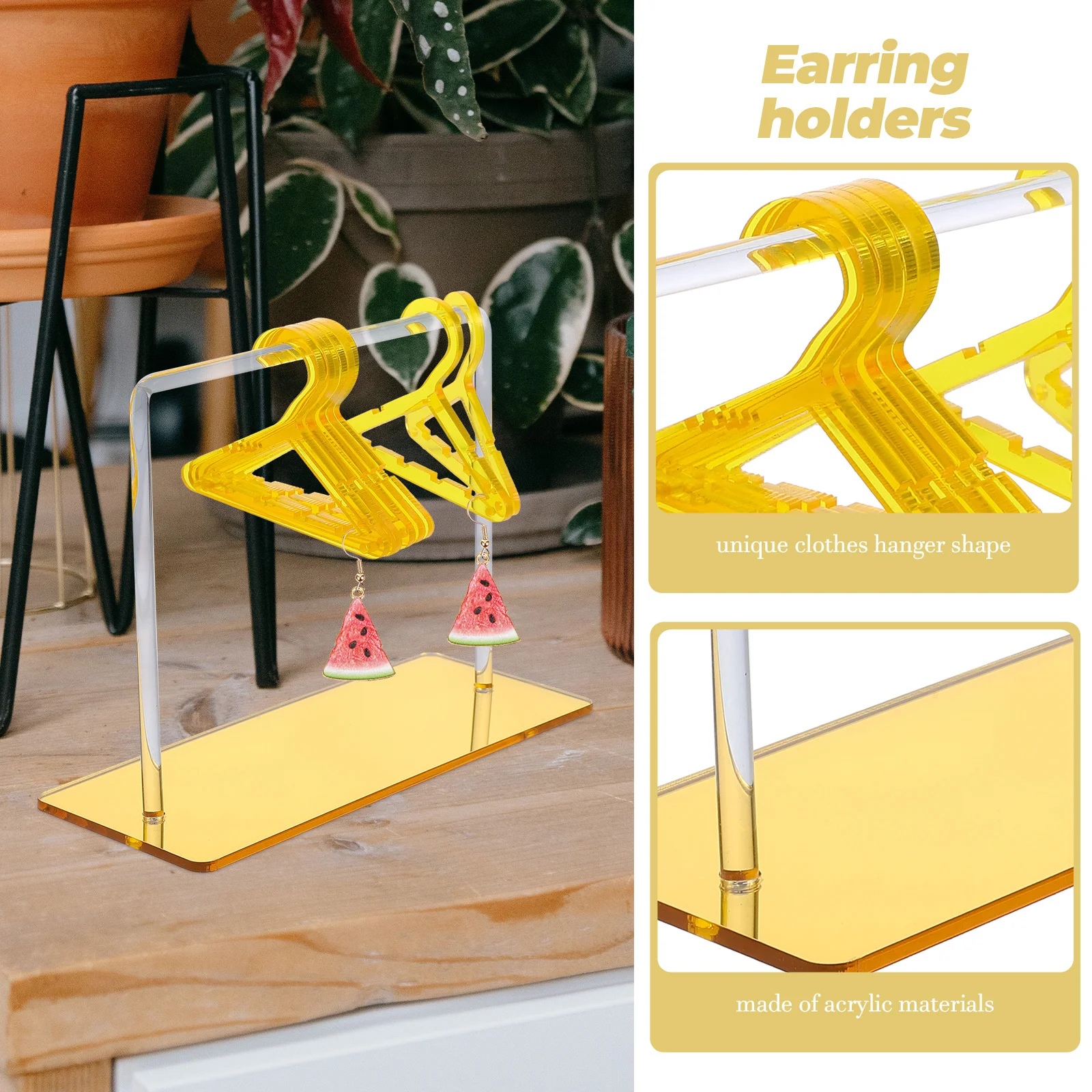 

1Set Clothes Hanger Shape Jewelry Display Rack Acrylic Earring Holder Desktop Organizer Stand Jewelry Necklace Organizer