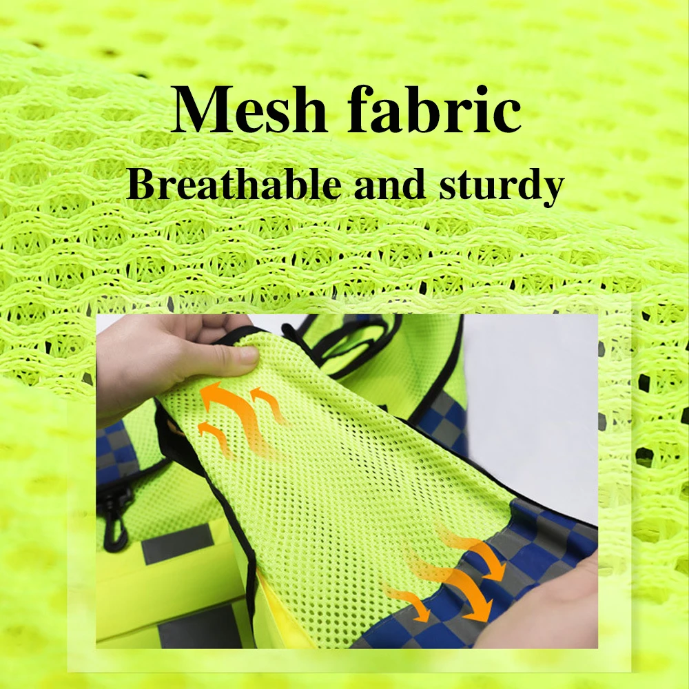 High Quality Safety Vest with Multi Pockets Zipper Front Breathable Mesh Men's Work Vest Traffic Duty Uniforms Working Clothes