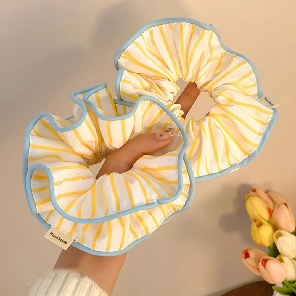

Korean Striped Large Intestine Scrunchie Hair Tie Sweet Elastic Hair Band Fresh Hair Ornament For Women Girls