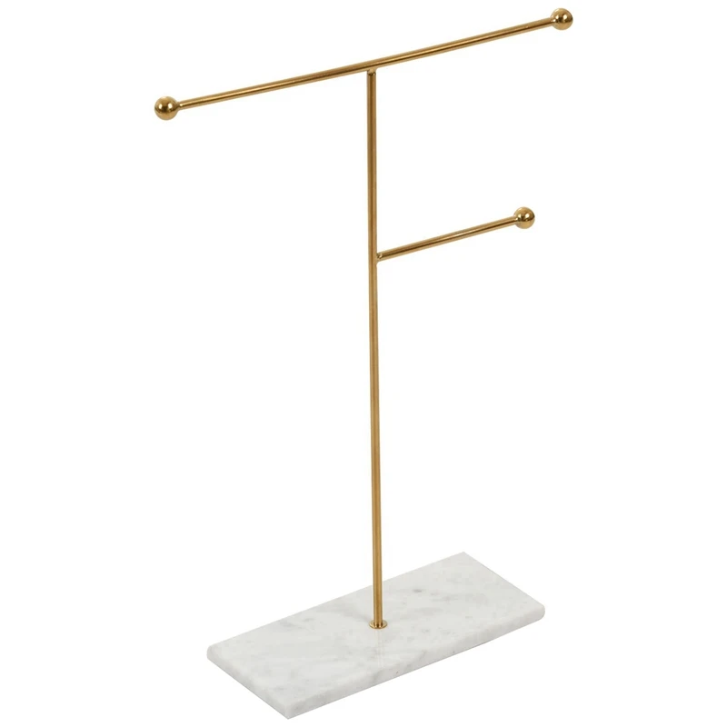 

2X Nordic Metal Golden Storage Rack With Marble Base Chic Ins Modern Jewelry Ring Necklace Earring Display Rack Holder