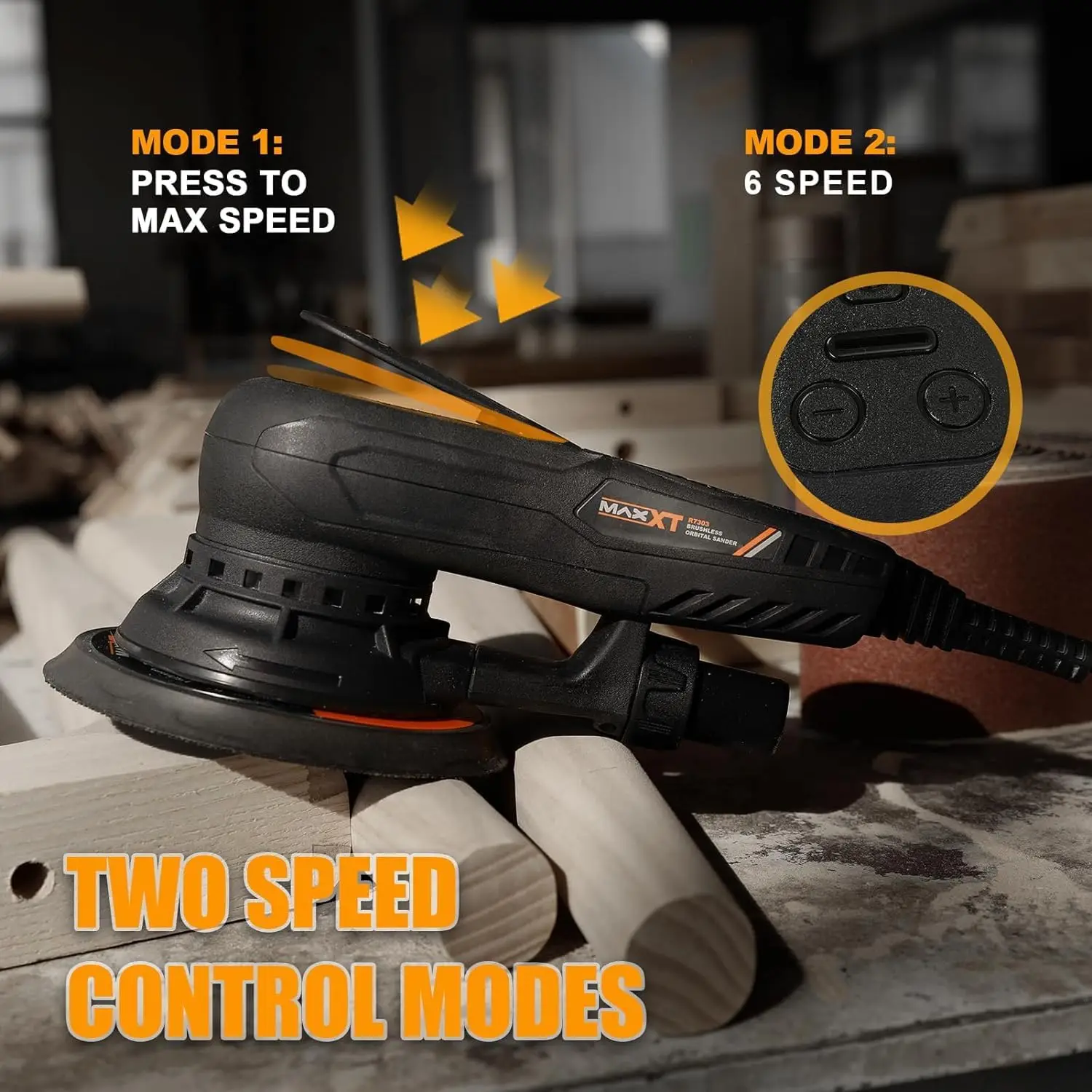 Maxxt Electric 5Mm Random Orbital Sander Brushless 350W 3A Multi-Function Variable Speed Electric Corded Orbital Sanders