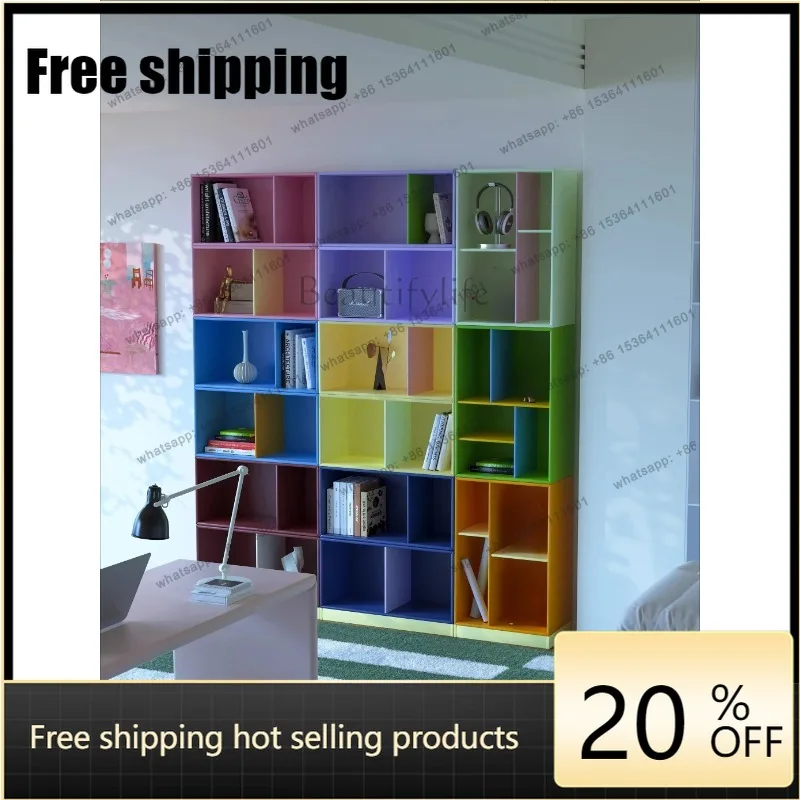 jj5  Best Seller Combination Bookcase Nordic Style Color Dopamine Customizable Study Cabinet