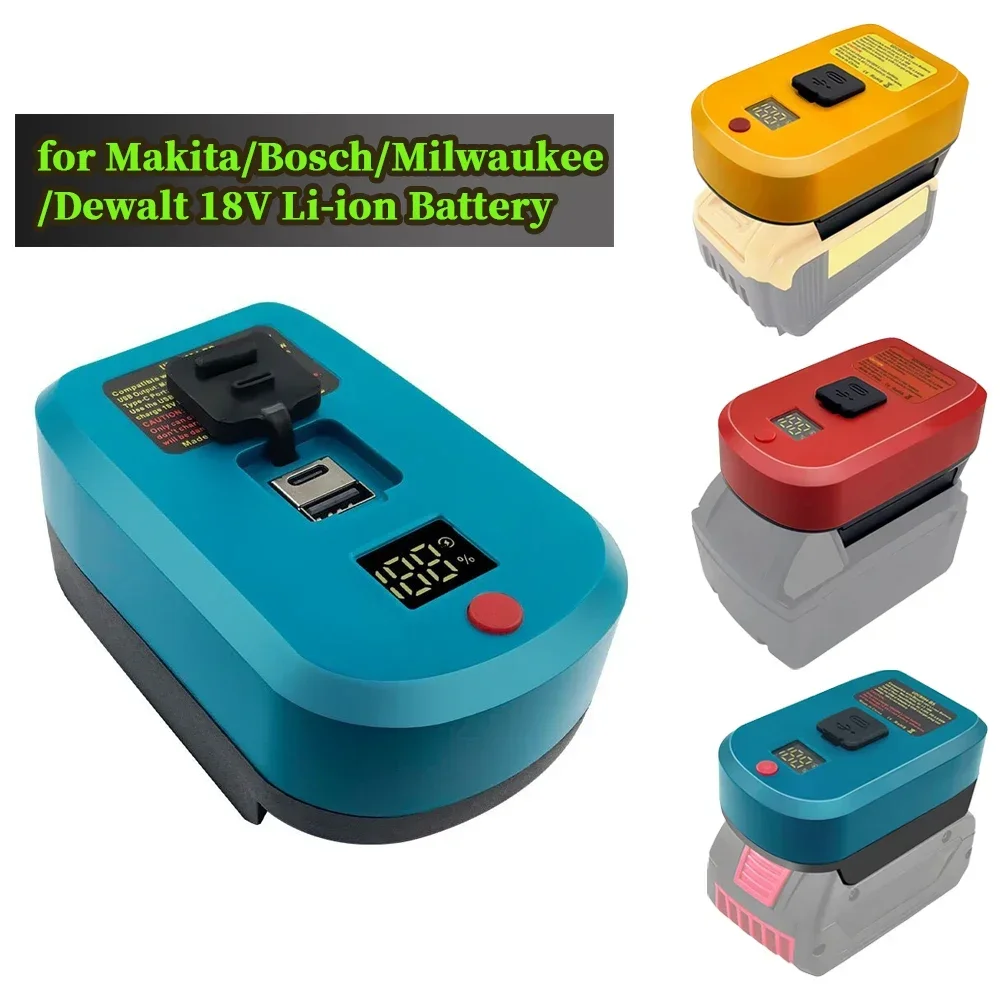 Carregador Adaptador com Saída de Entrada Usb tipo c Carregamento Rápido Bateria de 18v Li-ion Makita Bosch Milwaukee Dewalt