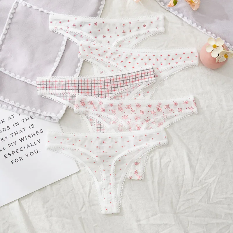 3pcs Fashion Cute Print Panties For Women Thongs Spring Summer Soft Lingeries Sexy Hot Bow Women'S Thong