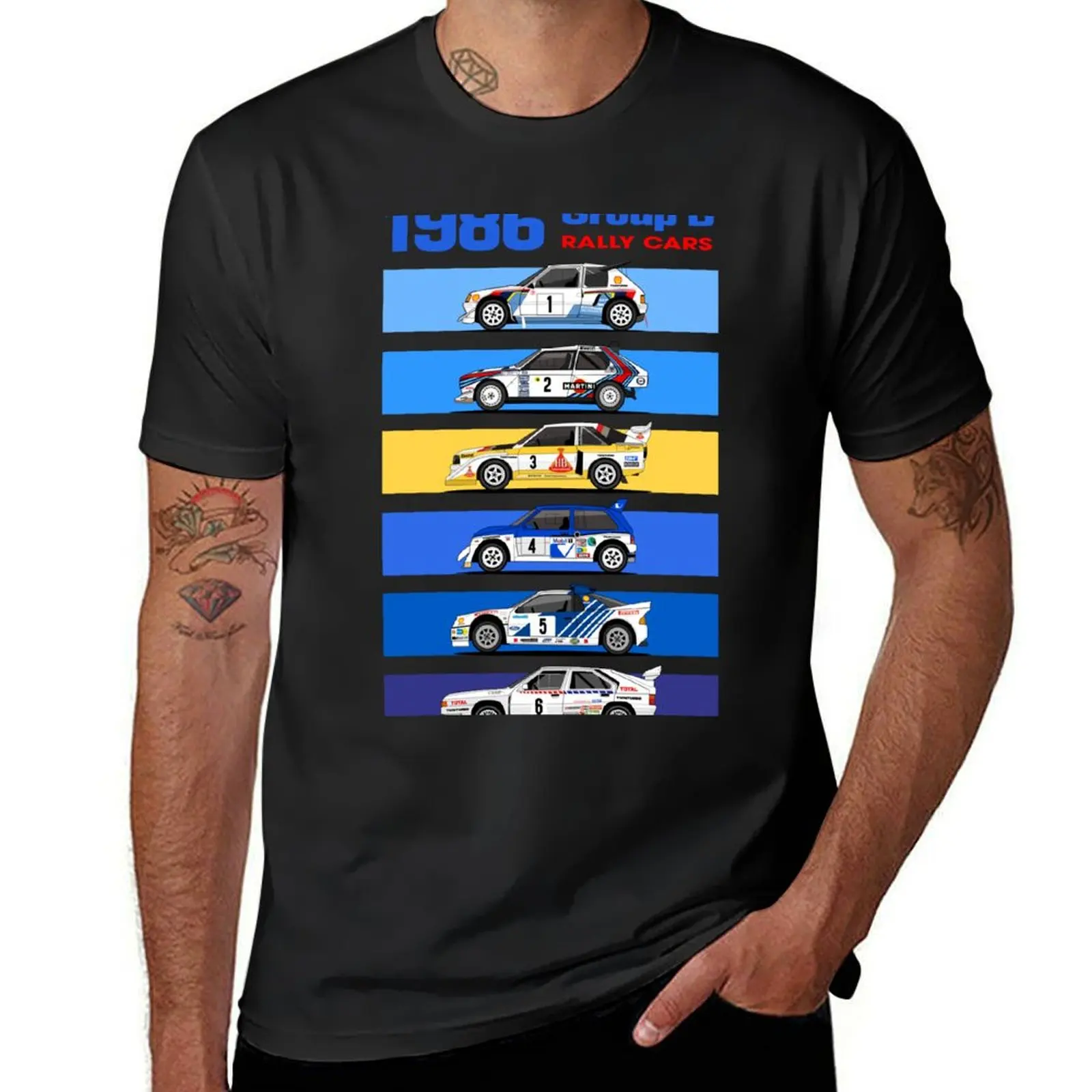 1986 Rally B Group T-shirt, Cute Patterned Top, Blank Design, Fashionable Cotton T-shirt for Sports Enthusiasts, Men
