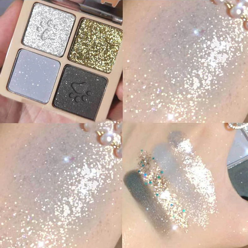 Sombra fosca-quad Olive Green, Dusty Blue e paleta rosa silenciada, fórmula pigmentada e mistura para looks de maquiagem profissional