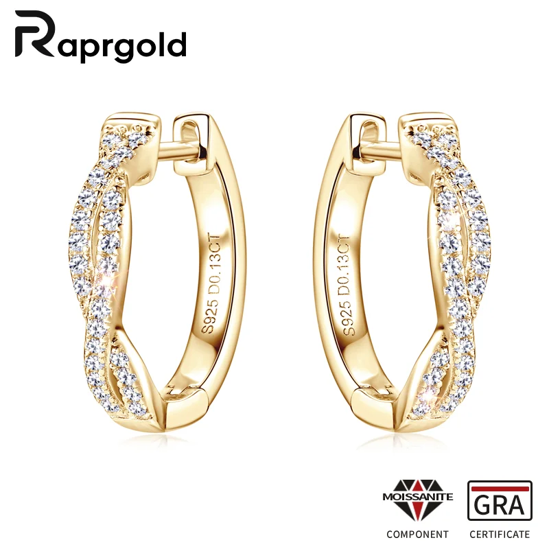 

RAPRGOLD GRA Certified Full Moissanite Hoop Earrings for Women Girls s925 Sterling Silver Twist Earring Jewelry Gifts Pendientes