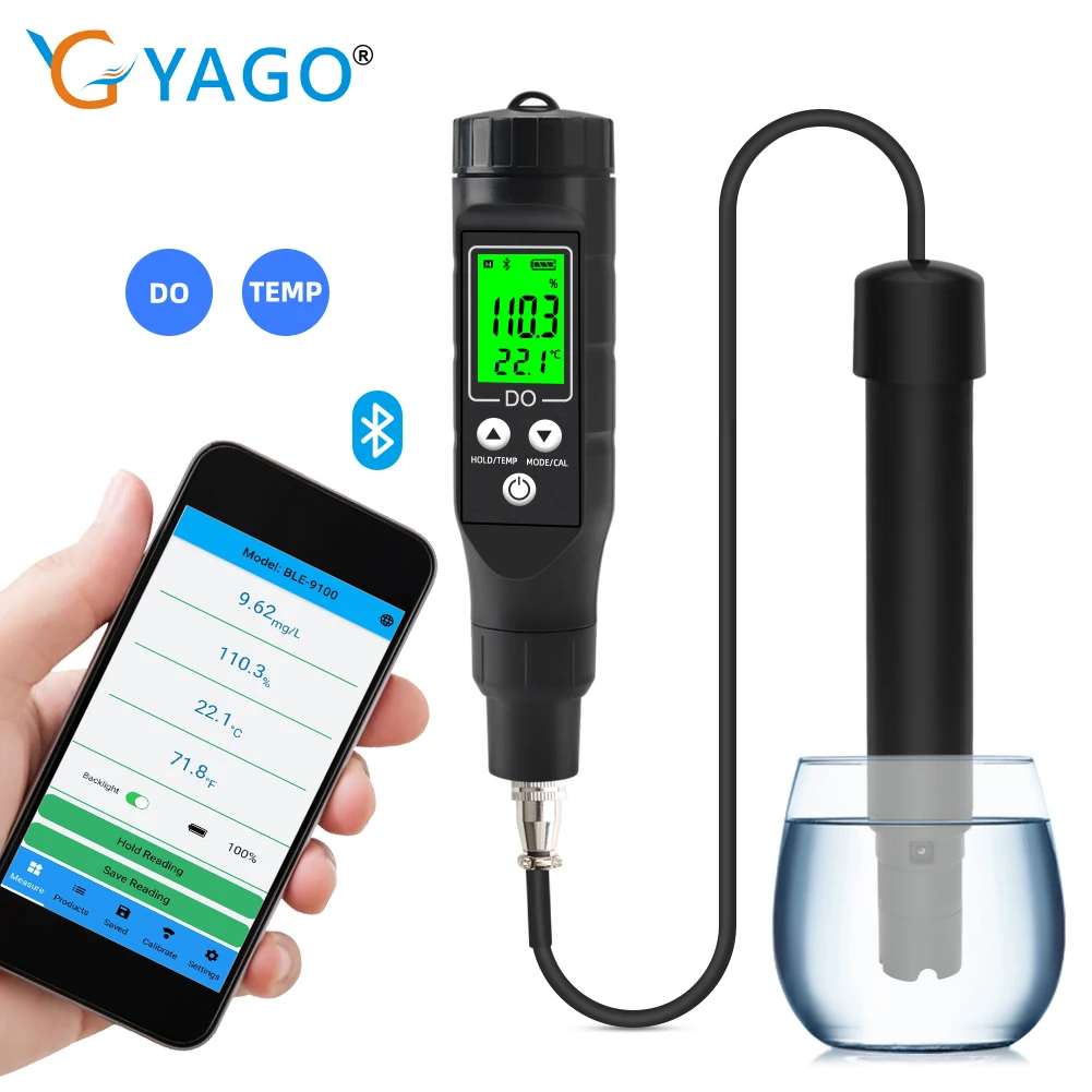 Medidor de Oxigênio Digital Bluetooth Analisador Profissional Oxigênio Concentração Tester 040.0 mg l